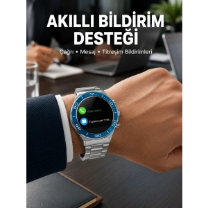 Mey İthalat® Akıllı Saat Çelik Kordonlu Amoled Ekran Android ve İOS Uyumlu Çağrı Cevaplayabilen Yeni Nesil