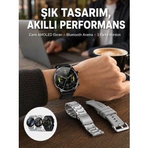 Mey İthalat® Akıllı Saat Çoklu Kordon Seçeneği Amoled Ekran Çok Fonksiyonlu Bluetooth Bağlantılı Yeni Nesil