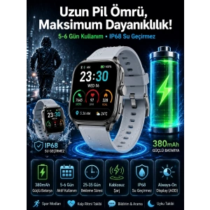 Mey İthalat® Akıllı Saat Sesli Görüşme Bluetooth Bağlantılı Kablosuz Şarj Özelliği Yeni Nesil