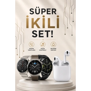 Mey İthalat® Akıllı Saat ve Kulaklık Seti Dokunmatik Ekran 5.0 Bluetooth Bağlantılı Sesli Görüşme
