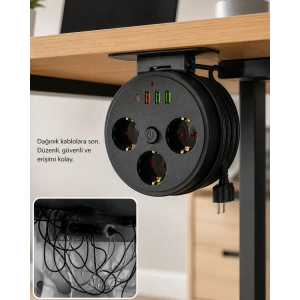 Mey İthalat® Akım Korumalı Priz USB ve Type C Girişli 3lü Priz 2 Metre Kablo Dayanıklı