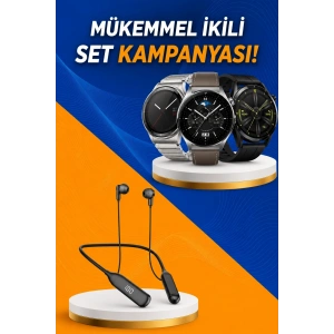 Mey İthalat® Alarm ve Titreşim Özellikli Akıllı Saat ve Mikrofonlu Kablolu Bluetooth Kulaklık 60 Saat