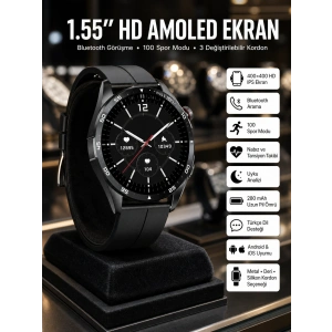 Mey İthalat® Amoled Ekran 3 Kordonlu Akıllı Saat 5.0 Bluetooth Bağlantılı Android ve İOS Uyumlu