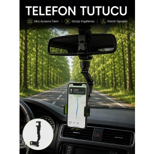 Mey İthalat® Araç İçi Dikiz Aynası Telefon Tutucu 360° Dönebilen Katlanabilir
