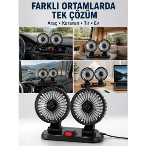 Mey İthalat® Araç, Karavan ve Tır İçin Çift Fanlı Mini Vantilatör