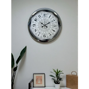 Mey İthalat® Asil Motif Krom 40 Cm Metal Duvar Saati