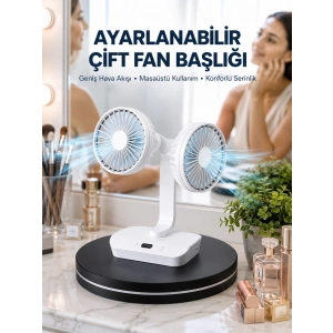 Mey İthalat® Ayarlanabilir Hızlı Çift Başlıklı Masaüstü Fan – Gece Lambalı Serinletici