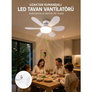 Mey İthalat® Ayarlanabilir Parlaklık Özellikli LED Tavan Vantilatörü Süper Sessiz Motor Teknolojisi ve Güçlü Hava Akışı