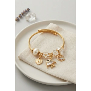 Mey İthalat® Balık Charmlı Beyaz Renk Gold Bileklik