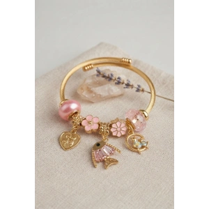 Mey İthalat® Balık Charmlı Pembe Renk Gold Bileklik