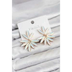 Mey İthalat® Beyaz Renk Kristal Taşlı Lotus Model Kadın Küpe