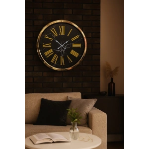 Mey İthalat® Black Marble Gold 52 Cm Metal Duvar Saati
