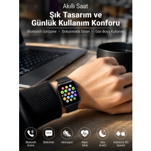 Mey İthalat® Bluetooth Arama, Akıllı Bildirimler ve Günlük Sağlık Takibi Sunan Şık Tasarımlı Akıllı Saat