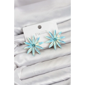 Mey İthalat® Buz Mavisi Kristal Taşlı Lotus Model Kadın Küpe