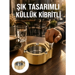 Mey İthalat® Çakmak Entegreli Küllük Yeniden Doldurulabilir Metal Gövde Yeni Nesil