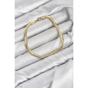 Mey İthalat® CM Yassı Yılan Zincir Model Gold Renk Pirinç Kadın Bileklik