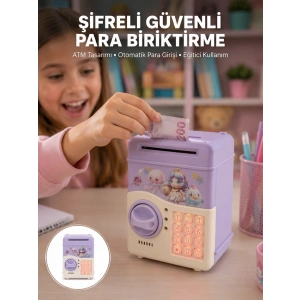 Mey İthalat® Çocuklar İçin Elektronik Şifreli Para Biriktirme Kumbarası Mor