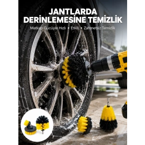 Mey İthalat® Derinlemesine Temizlik İçin Dayanıklı Kıllı Matkap Fırçası Başlığı