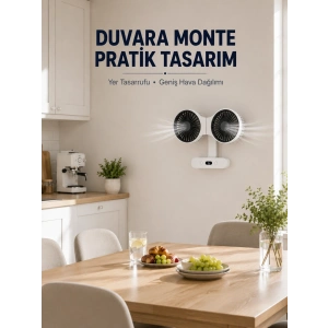 Mey İthalat® Dijital Göstergeli Çift Fan Başlıklı Masa Vantilatörü