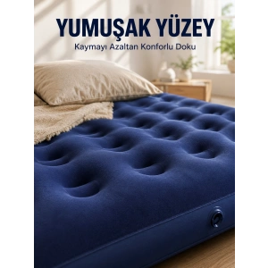 Mey İthalat® Dış Mekan Şişme Yatak Çift Kişilik Flokeli Yüzey Konforlu Kullanım