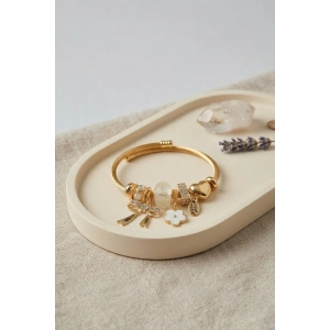 Mey İthalat® Fiyonk Charmlı Beyaz Renk Gold Bileklik