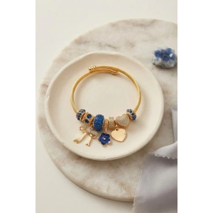 Mey İthalat® Fiyonk Charmlı Mavi Renk Gold Bileklik