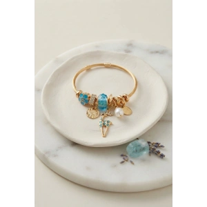 Mey İthalat® Geyik Model Gold Renk Mavi Charmlı Bileklik