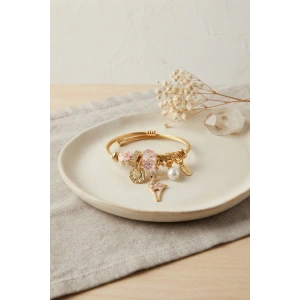 Mey İthalat® Geyik Model Gold Renk Pembe Charmlı Bileklik