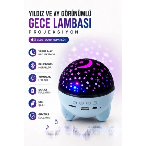 Mey İthalat® Gökyüzü Temalı Bluetooth Ve Hoparlörlü Şarjlı Çocuk Gece Lambası