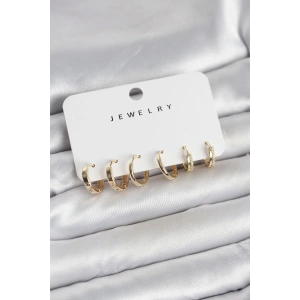 Mey İthalat® Gold Renk Pirinç 3 Çift Kadın Küpe Seti