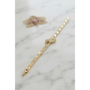 Mey İthalat® Gold Renk Pirinç Zirkon Taşlı Yılan Model Kadın Bileklik
