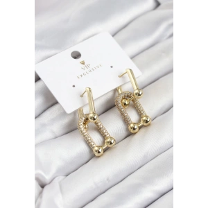 Mey İthalat® Gold Renk VIP Seri Tifani Zirkon Taşlı Kadın Küpe