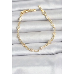 Mey İthalat® Gold Renk Zirkon Taşlı Ataç Zincir Model Kadın Bileklik
