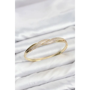 Mey İthalat® Gold Renk Zirkon Taşlı Sarmal Model Kadın Kelepçe Bileklik