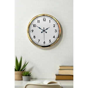 Mey İthalat® Gold & White Luxury Classic 52 Cm Metal Duvar Saati
