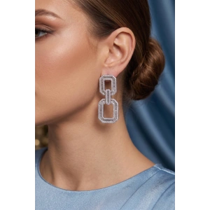 Mey İthalat® Gümüş Renk Zirkon Taşlı Kare Model Kadın Abiye Küpe