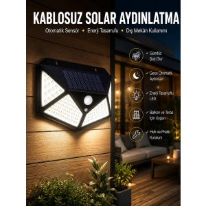 Mey İthalat® Güneş Enerjili Bahçe Aydınlatma Lambası Solar 100 Led Lamba