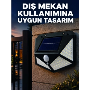 Mey İthalat® Güneş Enerjisi ile Şarj Olan Hareket Sensörlü 3 Modlu LED Dış Mekan Duvar Aydınlatması