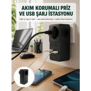 Mey İthalat® Isıya Dayanıklı PC Gövdeli Akım Korumalı Priz 4 USB Yeni Nesil