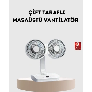 Mey İthalat® Kablosuz USB Şarjlı 720° Döner Masaüstü Fan – Çift Taraflı Serinlik ve Gece Lambası