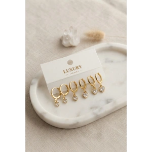 Mey İthalat® Kalp Zirkon Taşlı Gold Renk Pirinç Set Küpe
