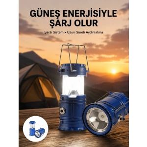 Mey İthalat® Kamp Feneri Şarj Edilebilir Güneş Enerjili Işıldak USB Şarjlı