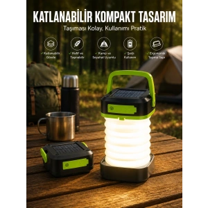 Mey İthalat® Katlanabilir Kamp Lambası Solar Fener Görünümlü 3 Kademeli Şarjlı