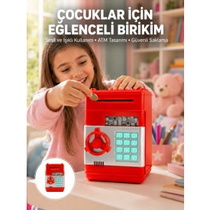 Mey İthalat® Kırmızı ATM Kasa Tipi Para Biriktirme Kumbarası