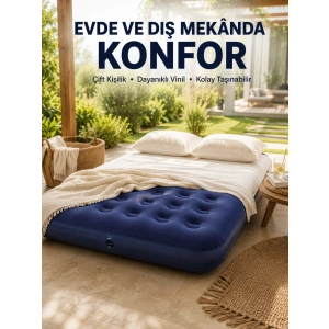Mey İthalat® Konforlu Çift Kişilik Şişme Yatak Flokeli Yüzey Dayanıklı Gövde