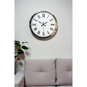 Mey İthalat® Krom Roma Rakamlı 40 Cm Metal Modern Duvar Saati