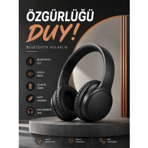 Mey İthalat® Kulak Üstü Bluetooth Kulaklık Ayarlanabiilir Uzun Pil Ömrü Kablosuz 5.0 Bluetooth