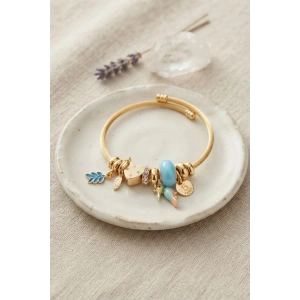 Mey İthalat® Kuş Figürlü Mavi Charmlı Gold Renk Bileklik
