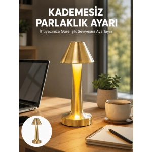 Mey İthalat® LED Masa Lambası 3 Renk Ayarlı Şarjlı Kablosuz Modern Tasarım Yeni Nesil