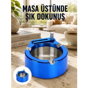 Mey İthalat® Masa Üstü Çakmaklı Küllük Paslanmaz Metal Gövde Yeni Nesil